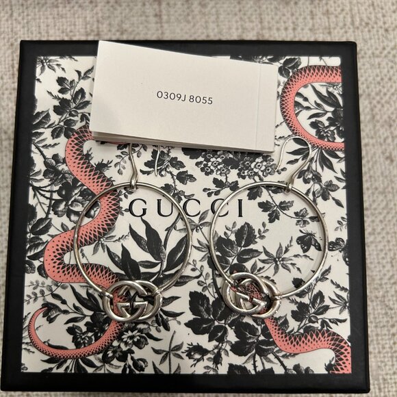 Gucci Brit Authentic Stainless Steel GG Circle Earrings - Picture 5 of 8